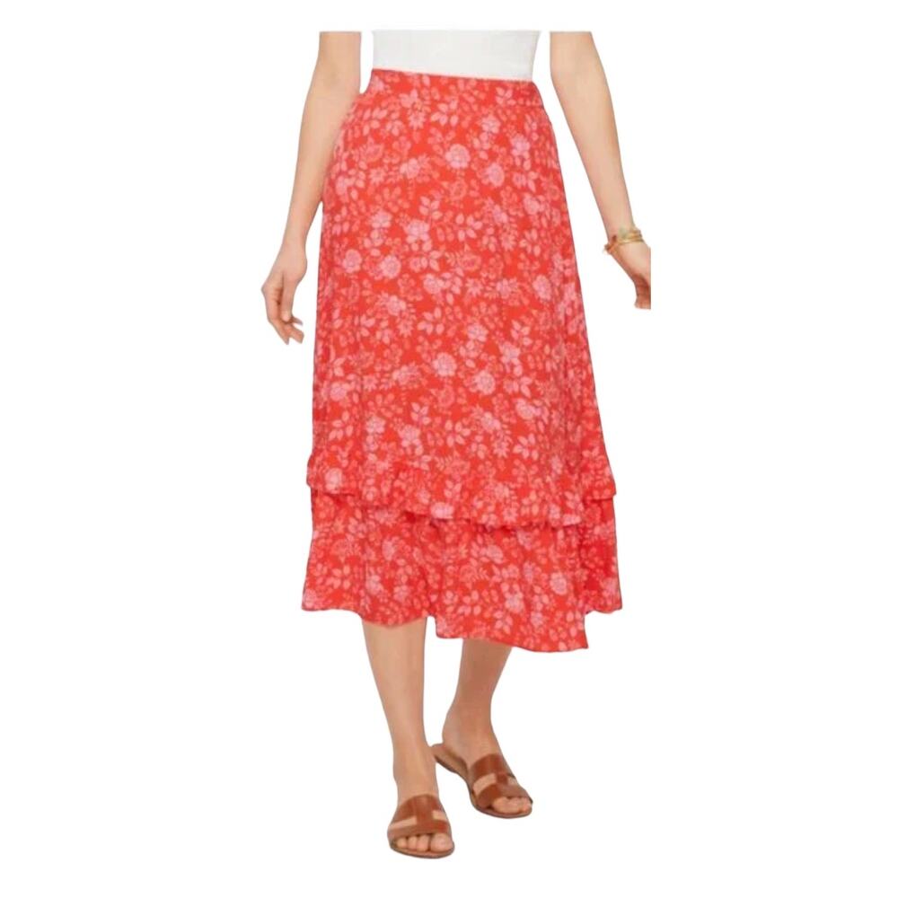 Talbots Womens Small Ruffle Tiered Skirt-‎ Bicolor Blossom Red Pink Layer Costal